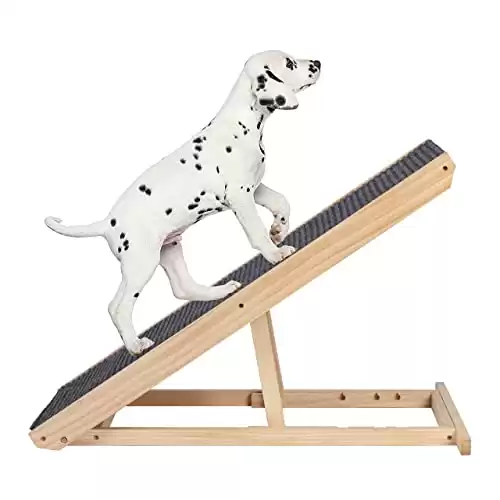 TOLEAD Wooden Adjustable Pet Ramp, Folding Portable Dog Ramp for Bed and Car