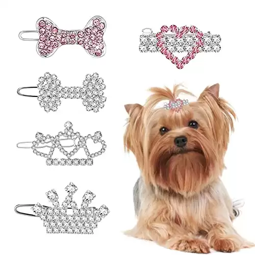 Set of 5 Yorkie Hair Clips, Dog Barrettes, and Hair Bows for Girl Dogs including Maltese, Pomeranian, and Yorkie Breeds. Perfect for Puppy Hair Grooming and Styling.