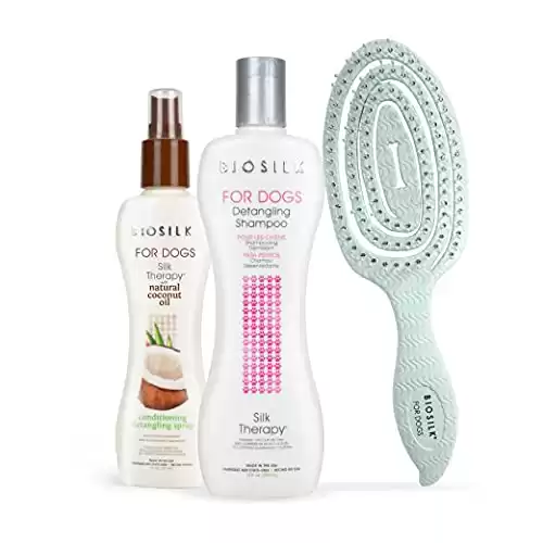 BioSilk Detangling Kit for Dogs - Includes Shampoo, Spray, and Brush - Dog Grooming Essentials