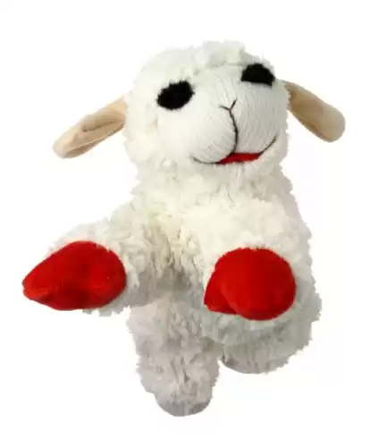 Small 10-Inch White/Tan Lambchop Plush Dog Toy by Multipet