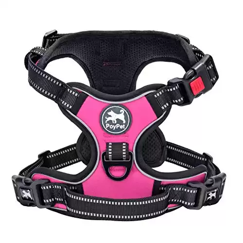 PoyPet No Pull Dog Harness, No Choke Front Lead  Reflective Adjustable Soft Padded with Easy Control Handle for Small Dogs(Pink,XS)
