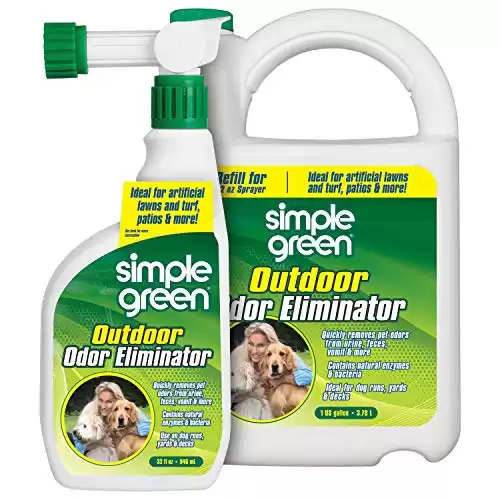 "32 oz Hose End Sprayer & 1 Gallon Refill of Simple Green Outdoor Odor Eliminator for Dogs and Pets - Ideal for Artificial Grass and Patios"