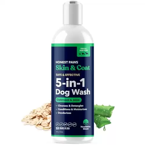 Honest Paws 5-in-1 Dog Shampoo & Conditioner - Allergies, Dry, Itchy, Moisturizing - Oatmeal & Aloe - 16 Fl Oz
